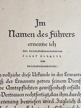 Load image into Gallery viewer, Original WW2 German Railway Award Certificate issued to a Railway Assistant. - The Militaria Shop
