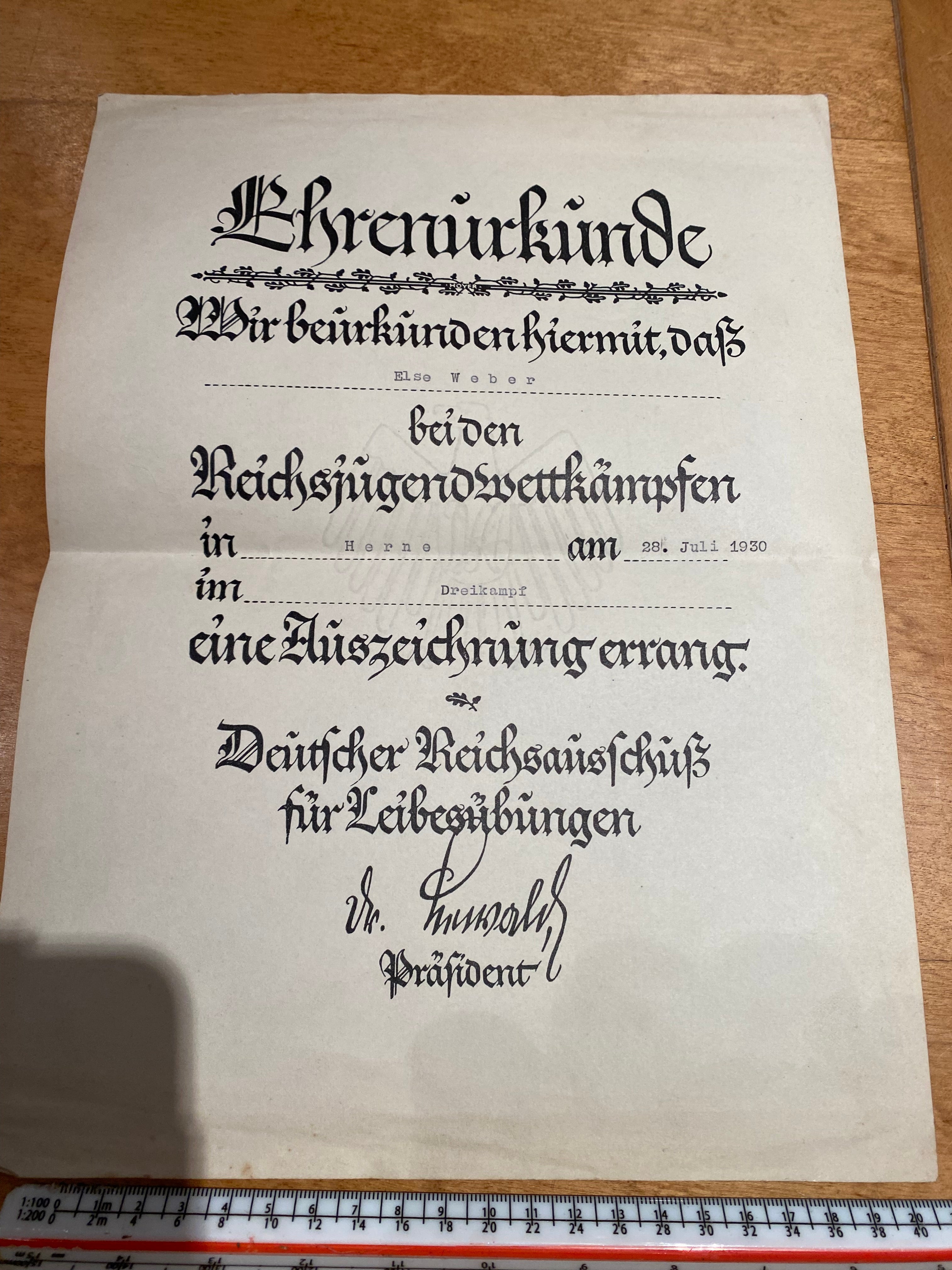 Original Inter Wars German Award Certificate issued for music related achievements. - The Militaria Shop