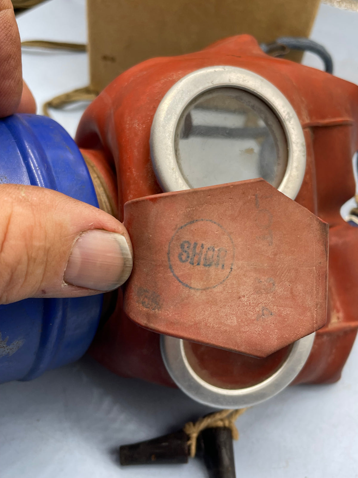 Original WW2 British Home Front Childs Mickey Mouse Gas Mask in original cardboard box with Earplugs - The Militaria Shop