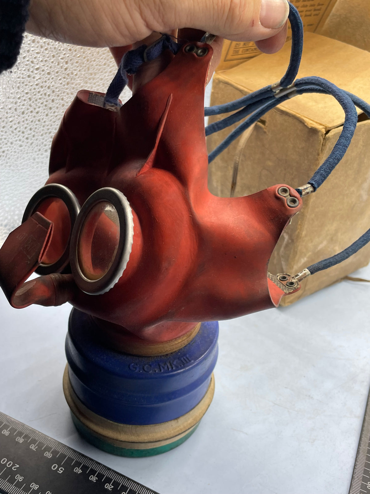 Original WW2 British Home Front Childs Mickey Mouse Gas Mask in the original cardboard box. - The Militaria Shop