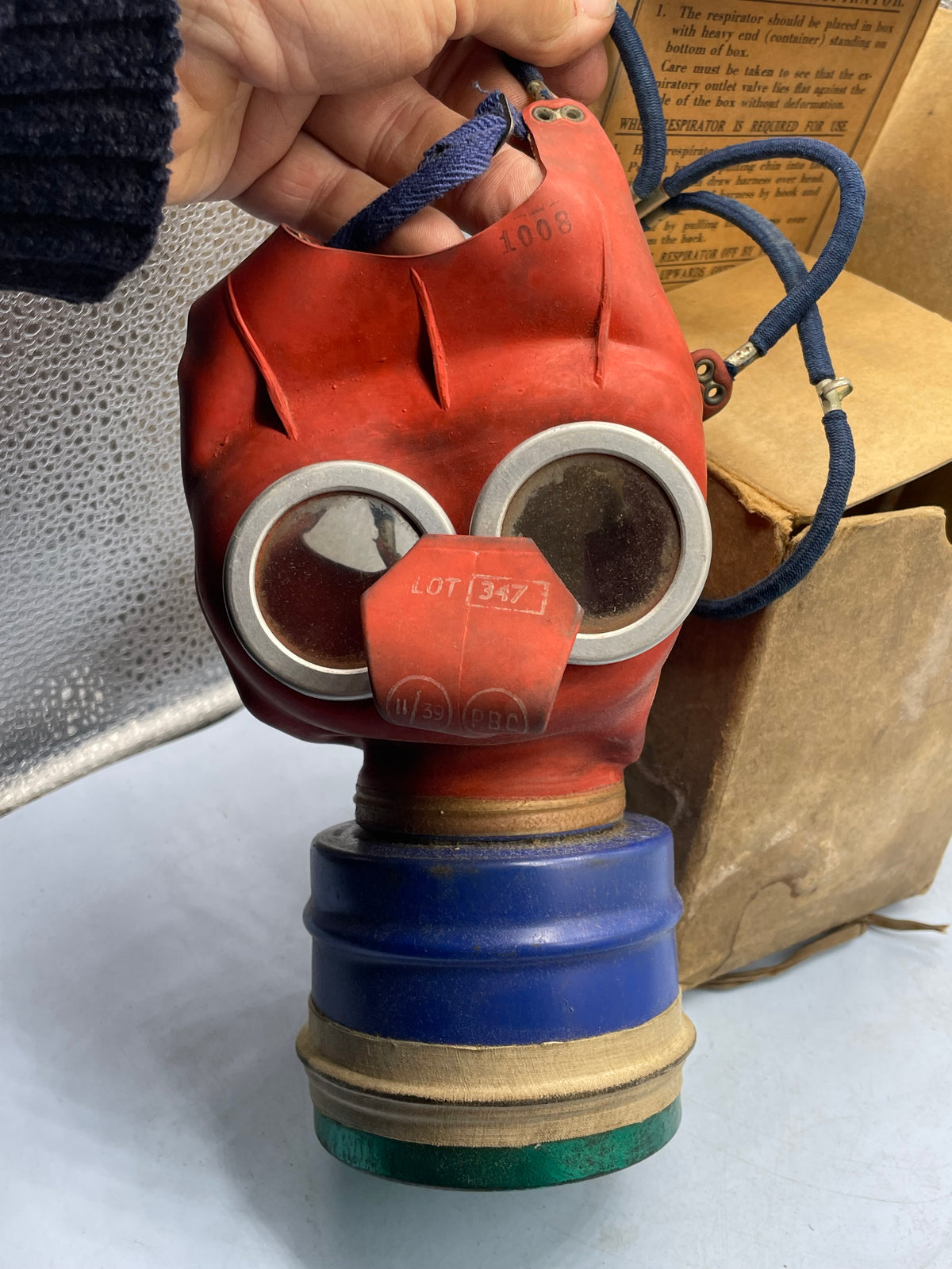 Original WW2 British Home Front Childs Mickey Mouse Gas Mask in the original cardboard box. - The Militaria Shop