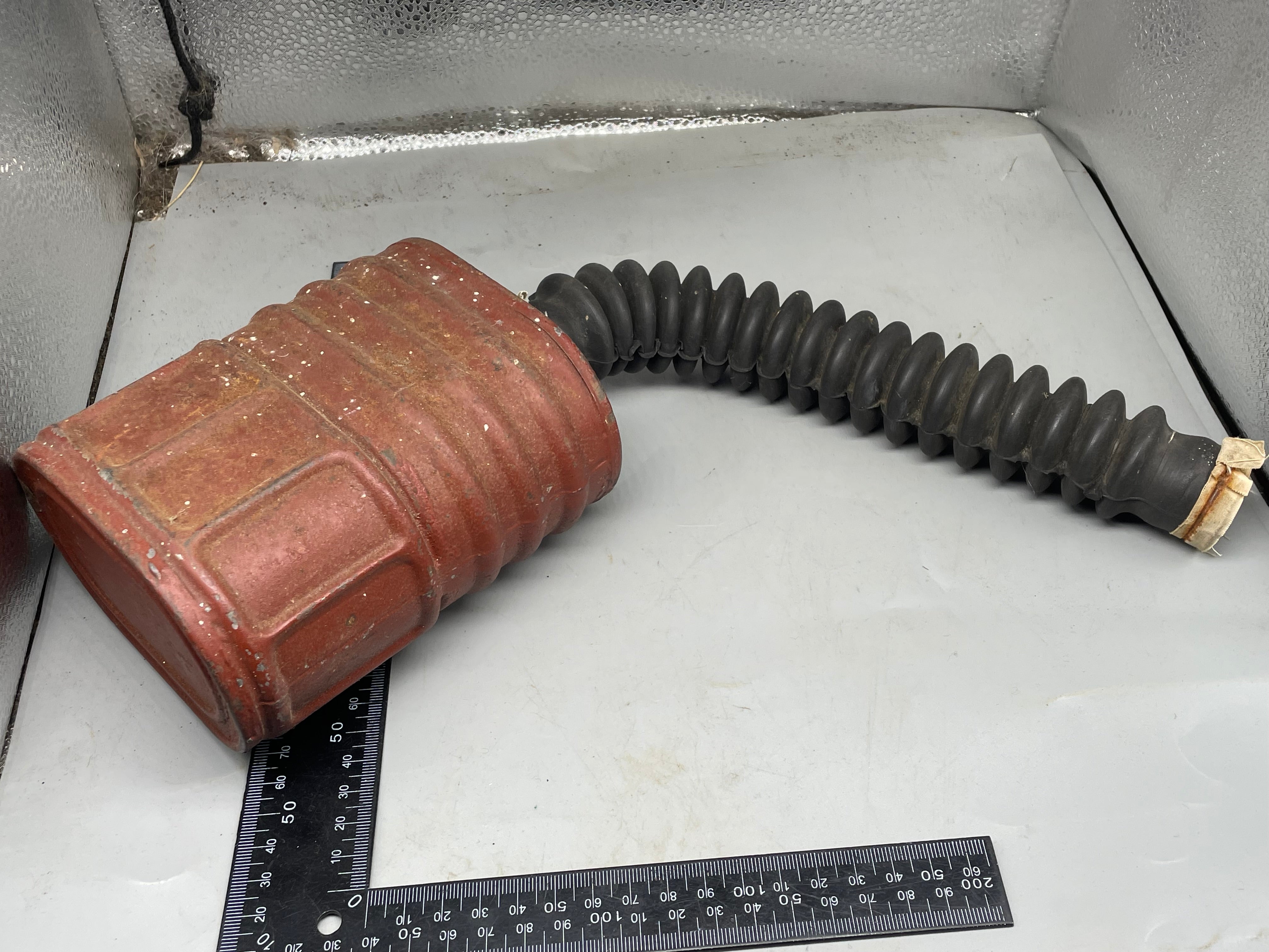 Original WW2 1941 Dated British Army Gas Mask Hose & Filter - The Militaria Shop