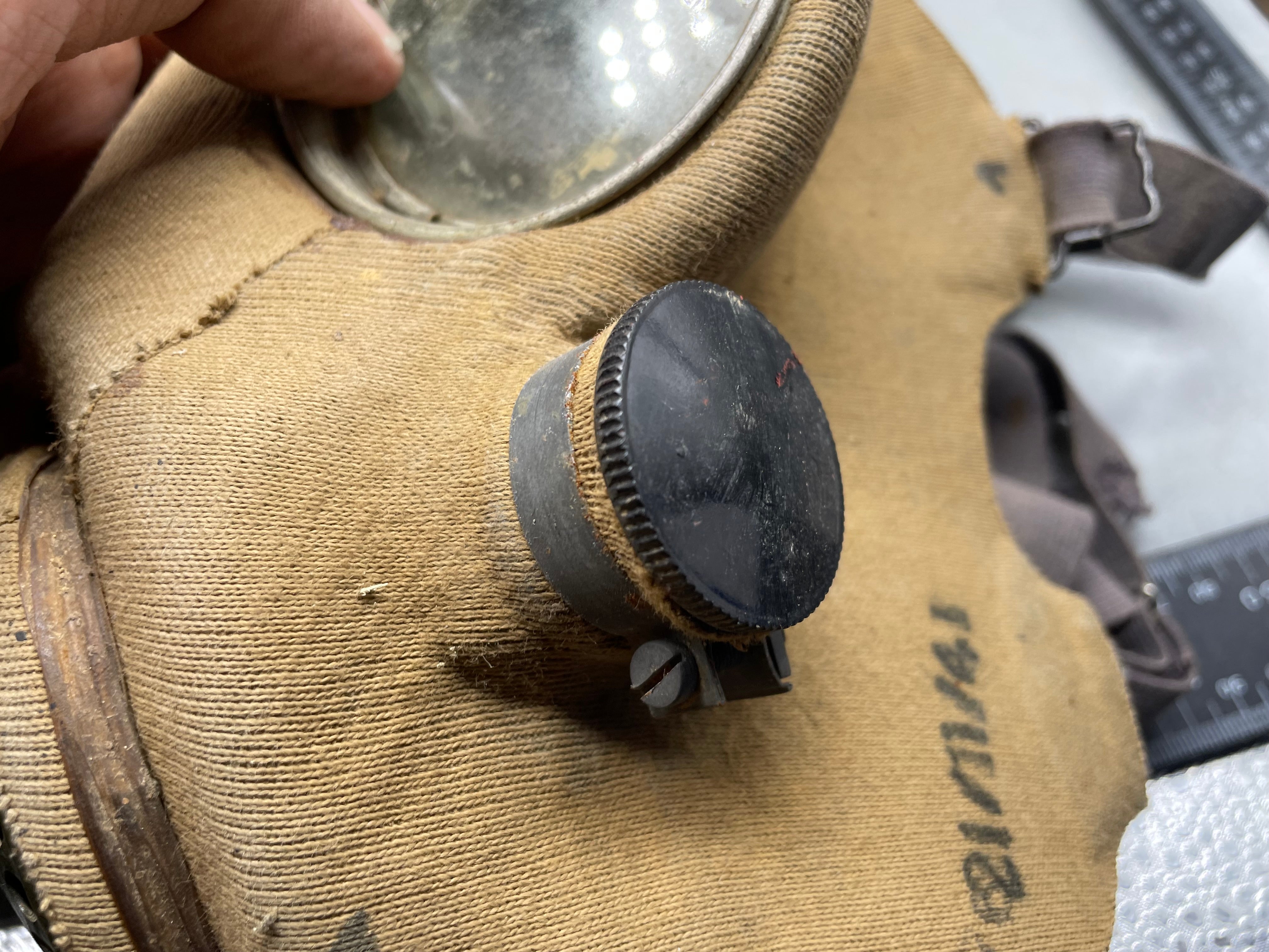 Original WW2 British Army Soldier's T-Mic Long Hose Gas Mask & Dog Tag RNVR - The Militaria Shop