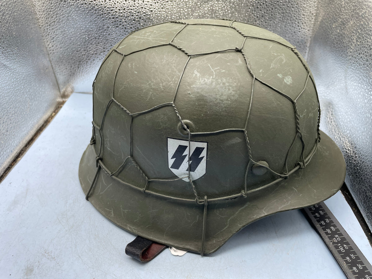 Reproduction WW2 German Double Decal SS Helmet with Chicken Wire - Size 68cm - The Militaria Shop
