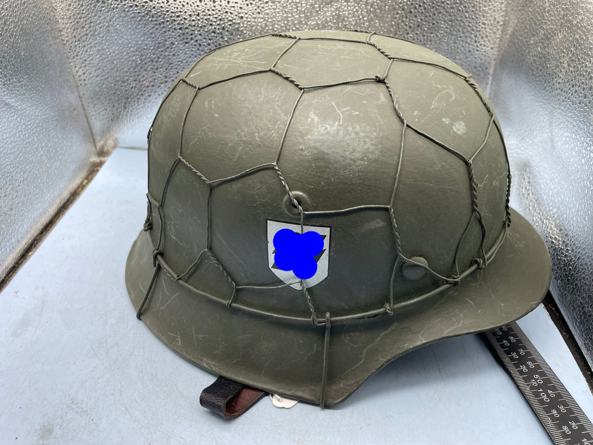 Reproduction WW2 German Double Decal SS Helmet with Chicken Wire - Size 68cm - The Militaria Shop