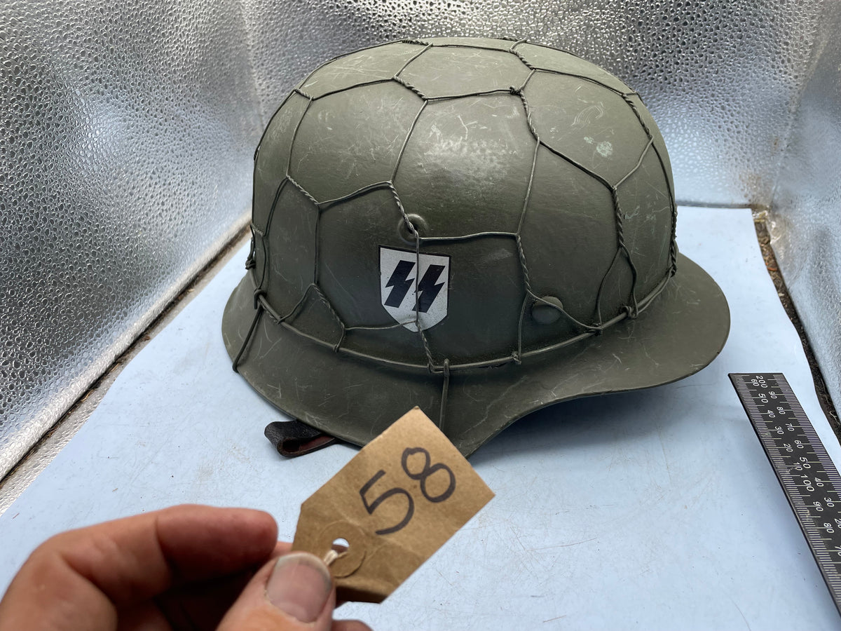 Reproduction WW2 German Double Decal SS Helmet with Chicken Wire - Size 68cm - The Militaria Shop