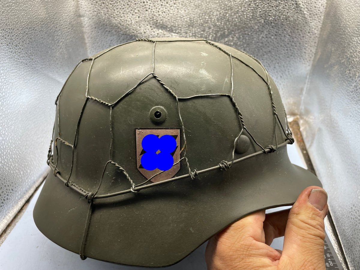 Reproduction WW2 German Double Decal SS Helmet with Chicken Wire - The Militaria Shop
