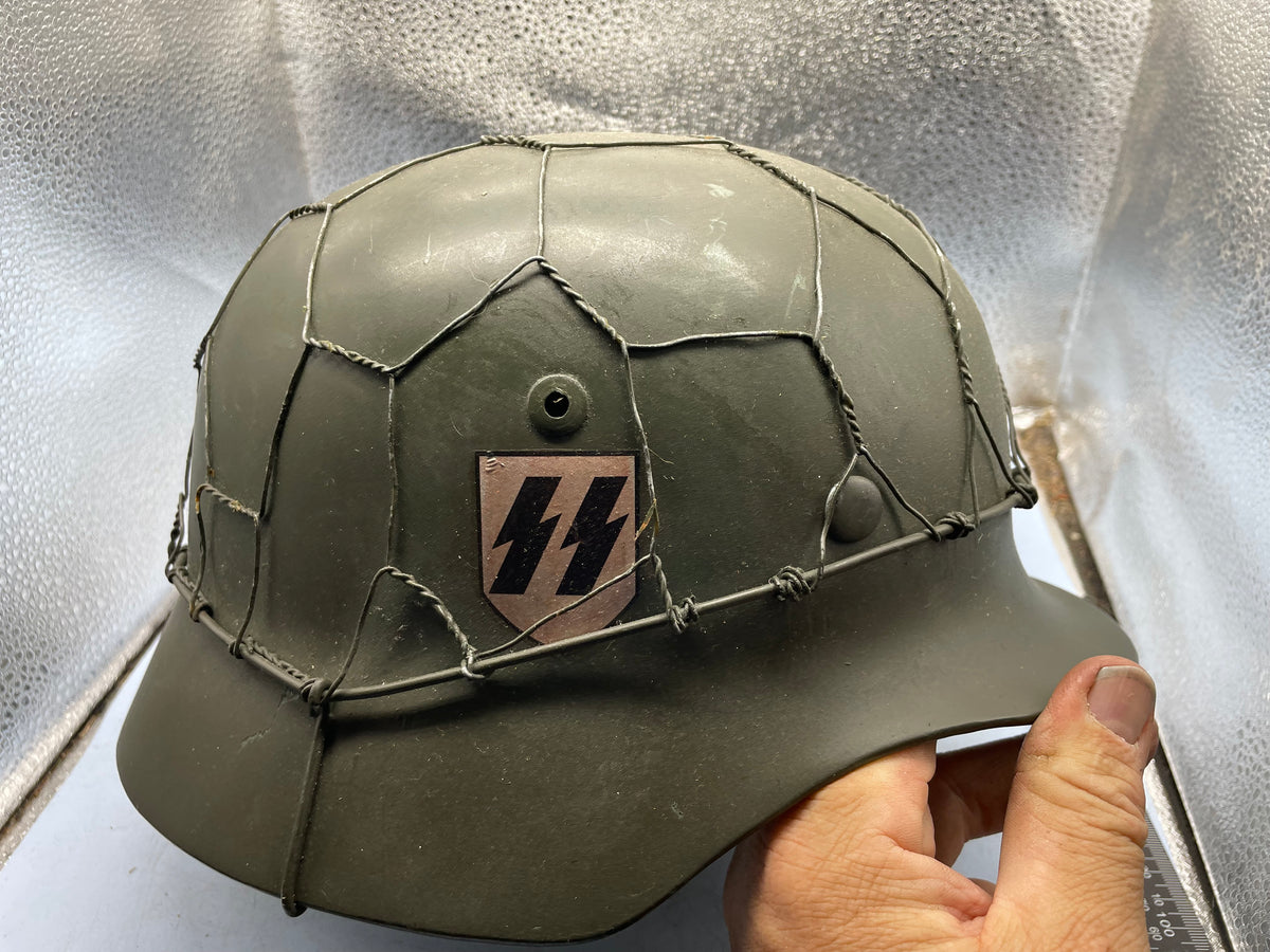 Reproduction WW2 German Double Decal SS Helmet with Chicken Wire - The Militaria Shop