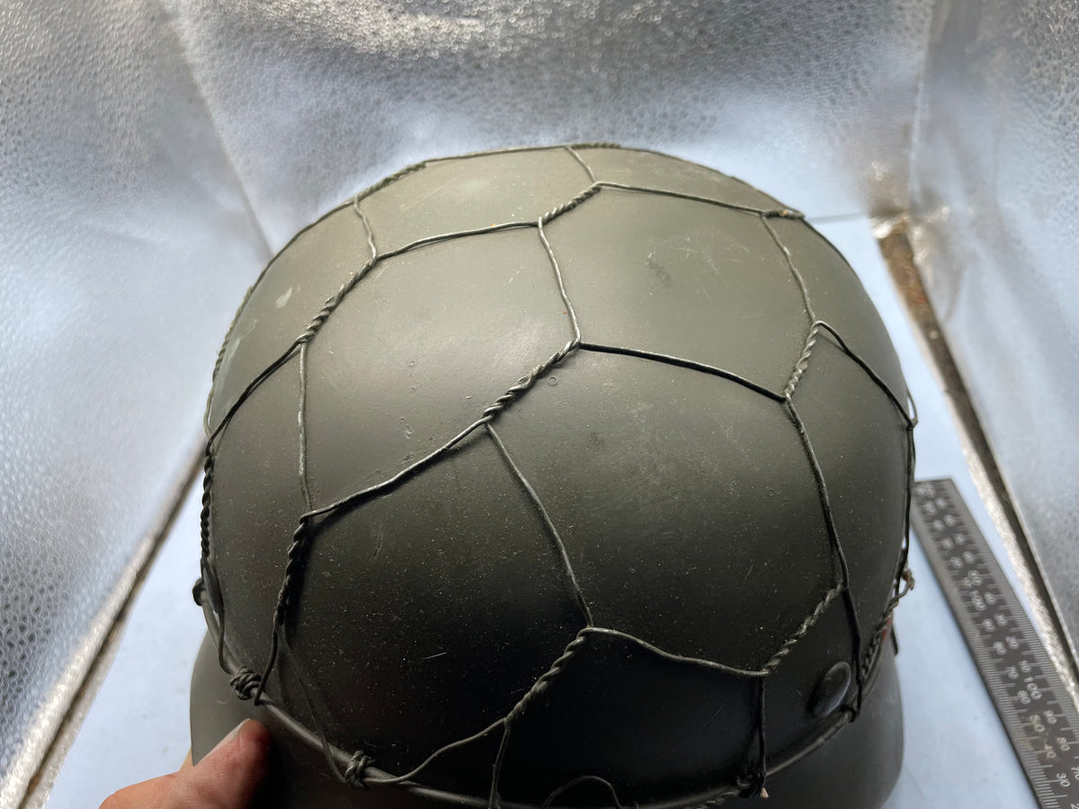 Reproduction WW2 German Double Decal SS Helmet with Chicken Wire - The Militaria Shop