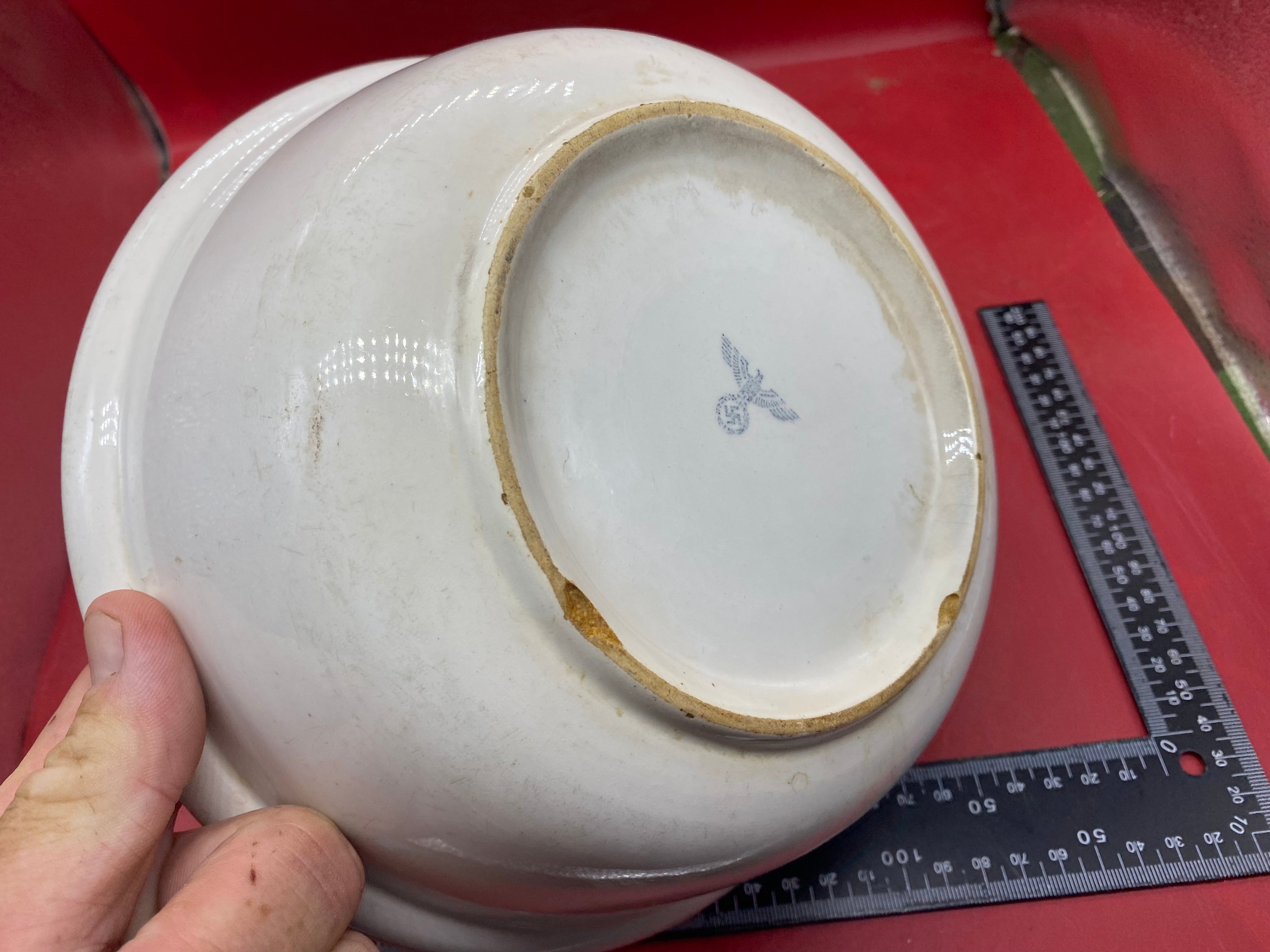 WW2 German Army Large Heavy White Porcelain Cooking Bowl. - The Militaria Shop