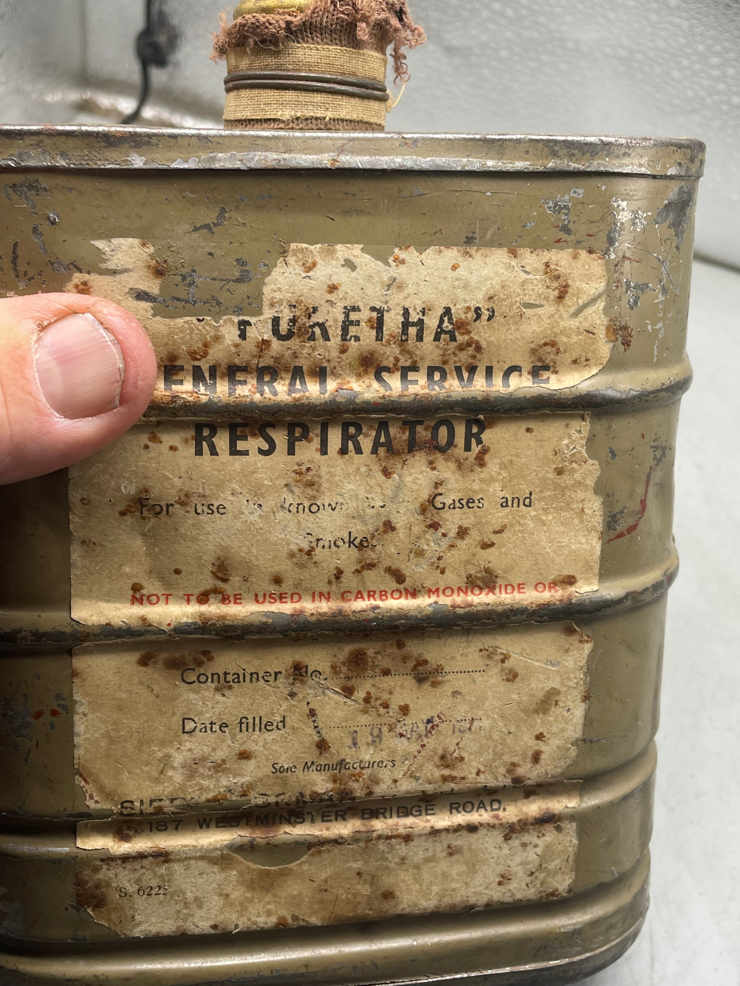 Rare WW1 British Army Gas Mask Filter - with paper label - The Militaria Shop