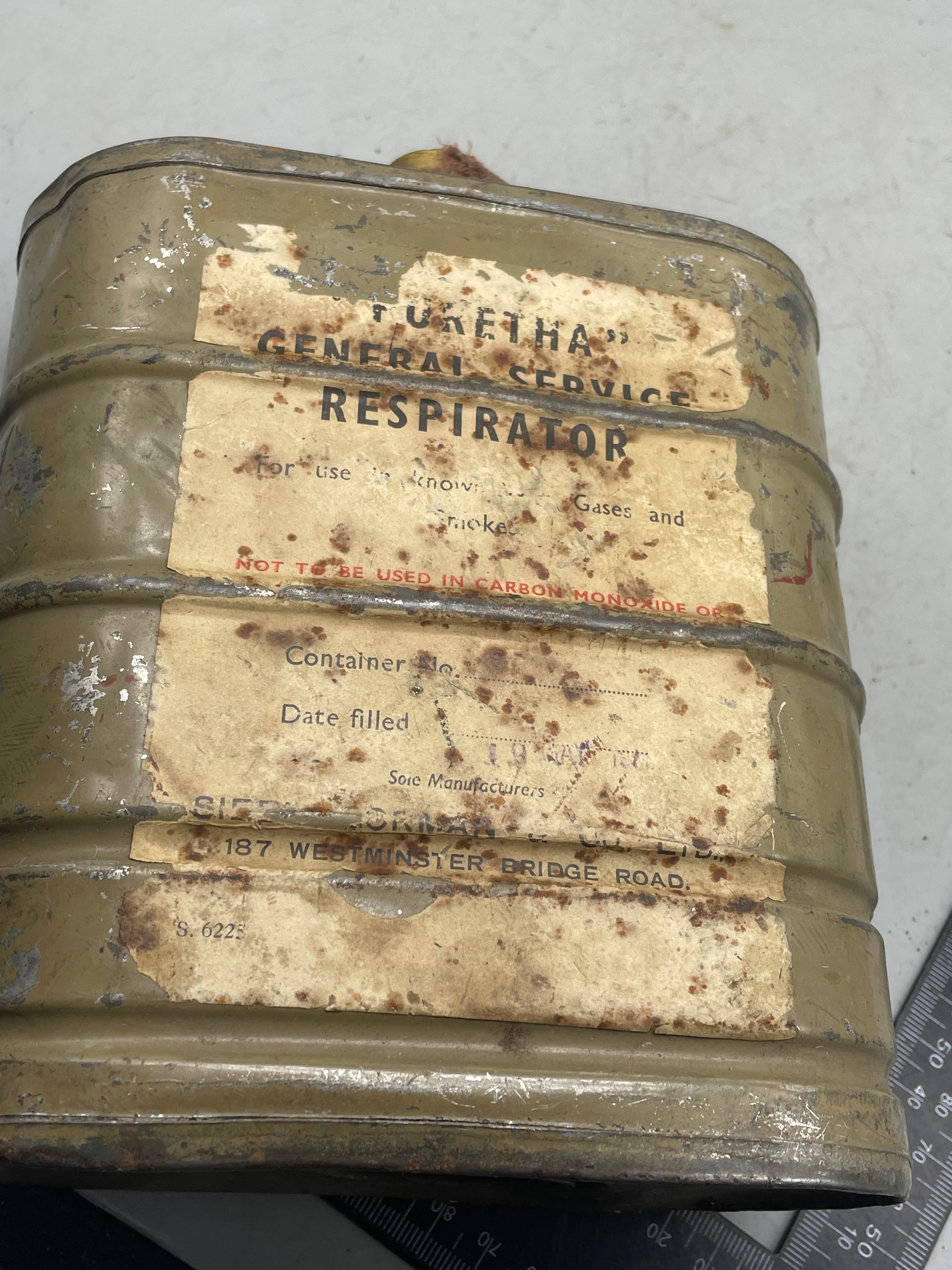Rare WW1 British Army Gas Mask Filter - with paper label - The Militaria Shop