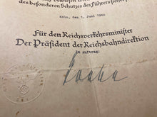 Load image into Gallery viewer, 2nd Original WW2 German Railway Award Certificate issued to a Railway Assistant. - The Militaria Shop