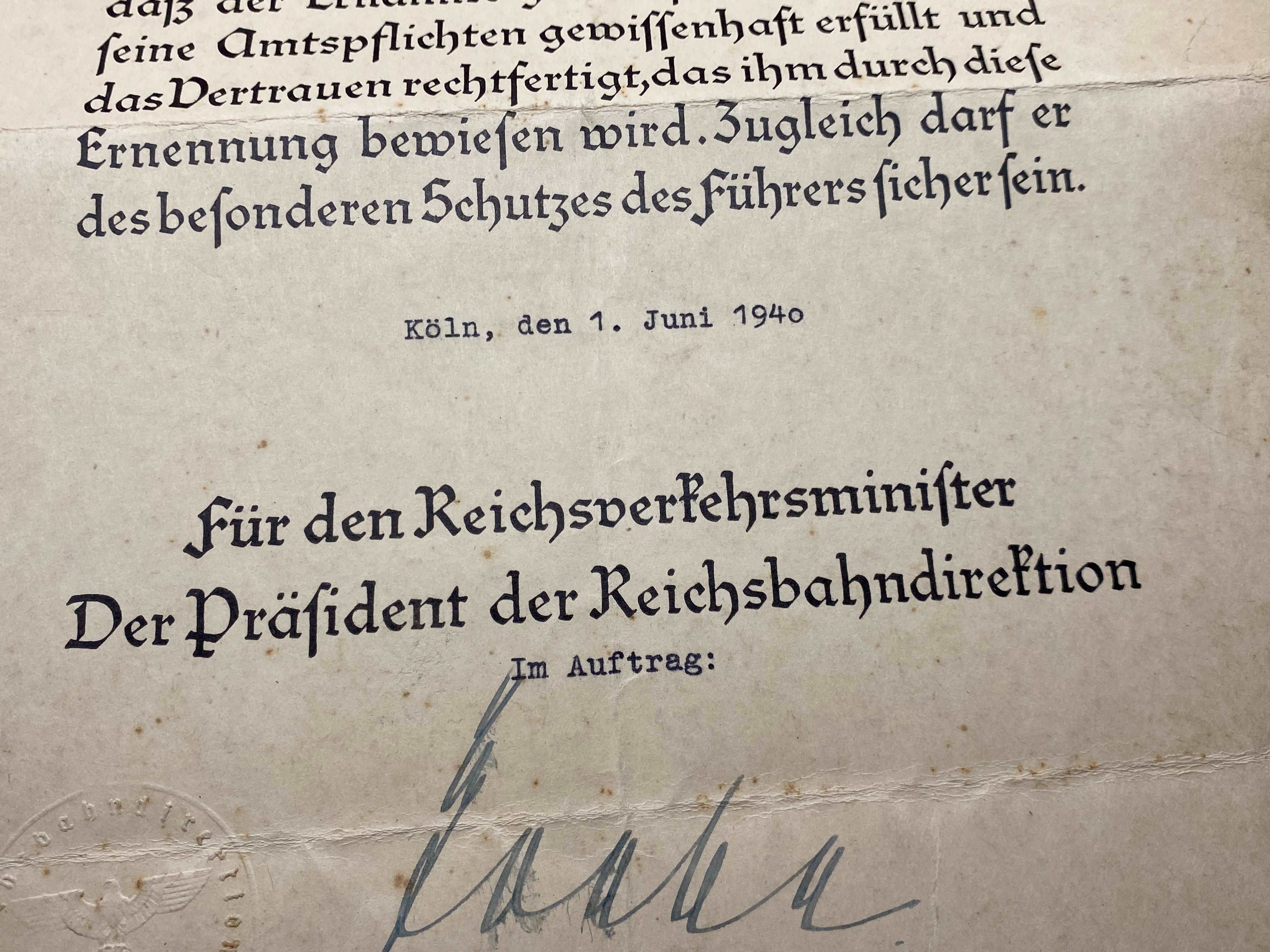 2nd Original WW2 German Railway Award Certificate issued to a Railway Assistant. - The Militaria Shop