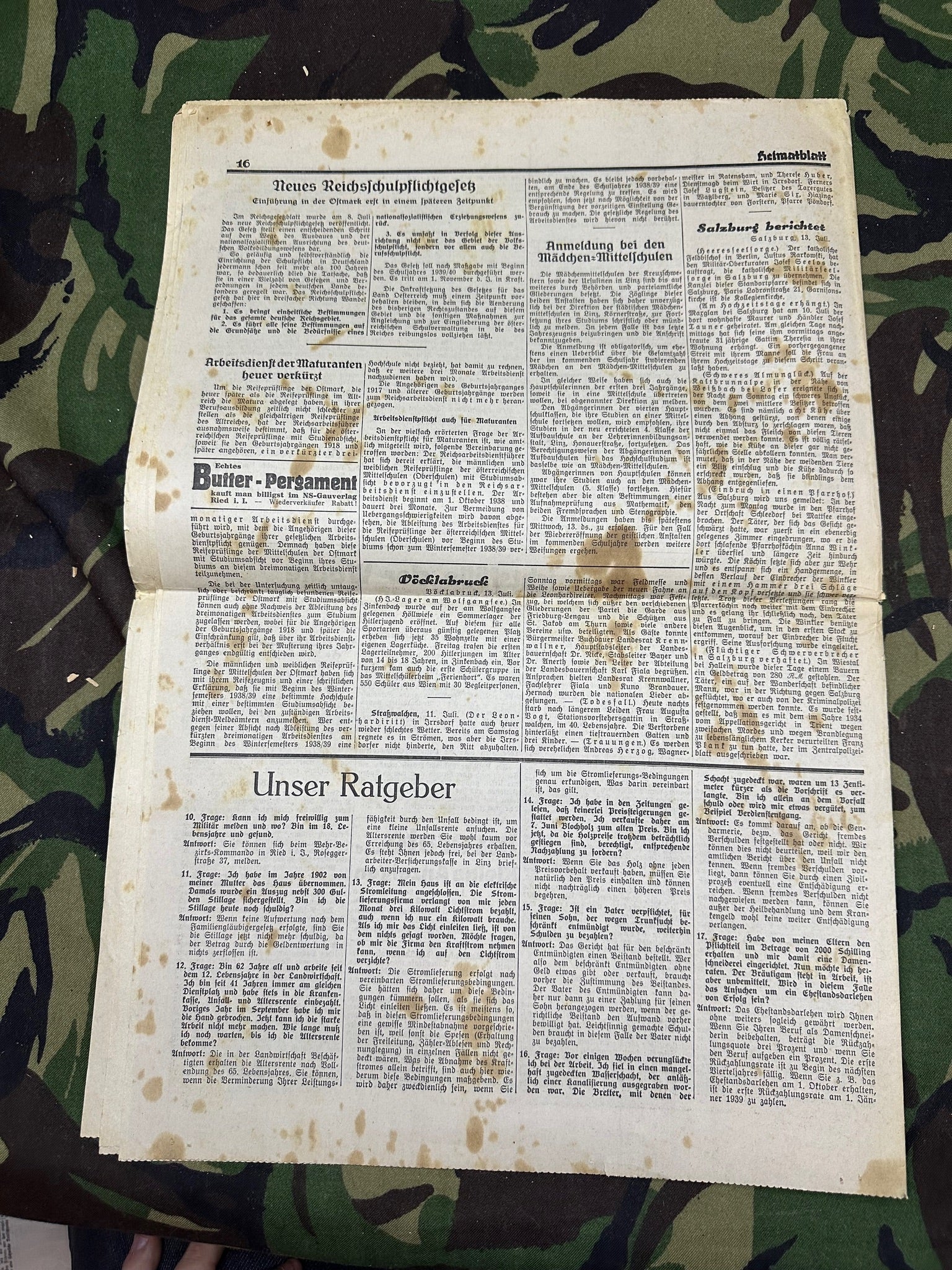 Original WW2 German Party Heimatblatt Political Newspaper - 14th July 1938 - The Militaria Shop