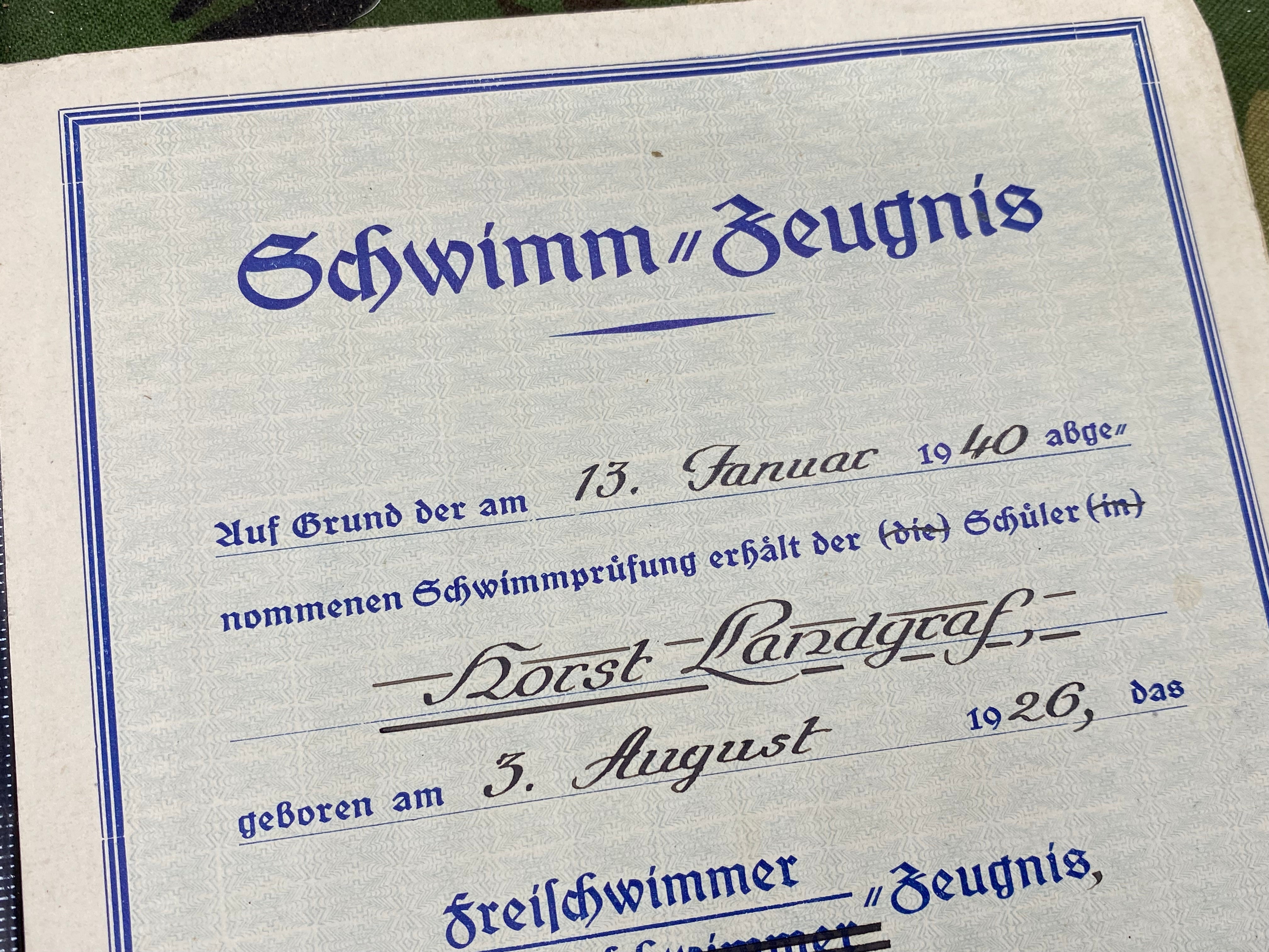 WW2 German Army Signed Swimming Paperwork with signature and good stamp - 1940. - The Militaria Shop