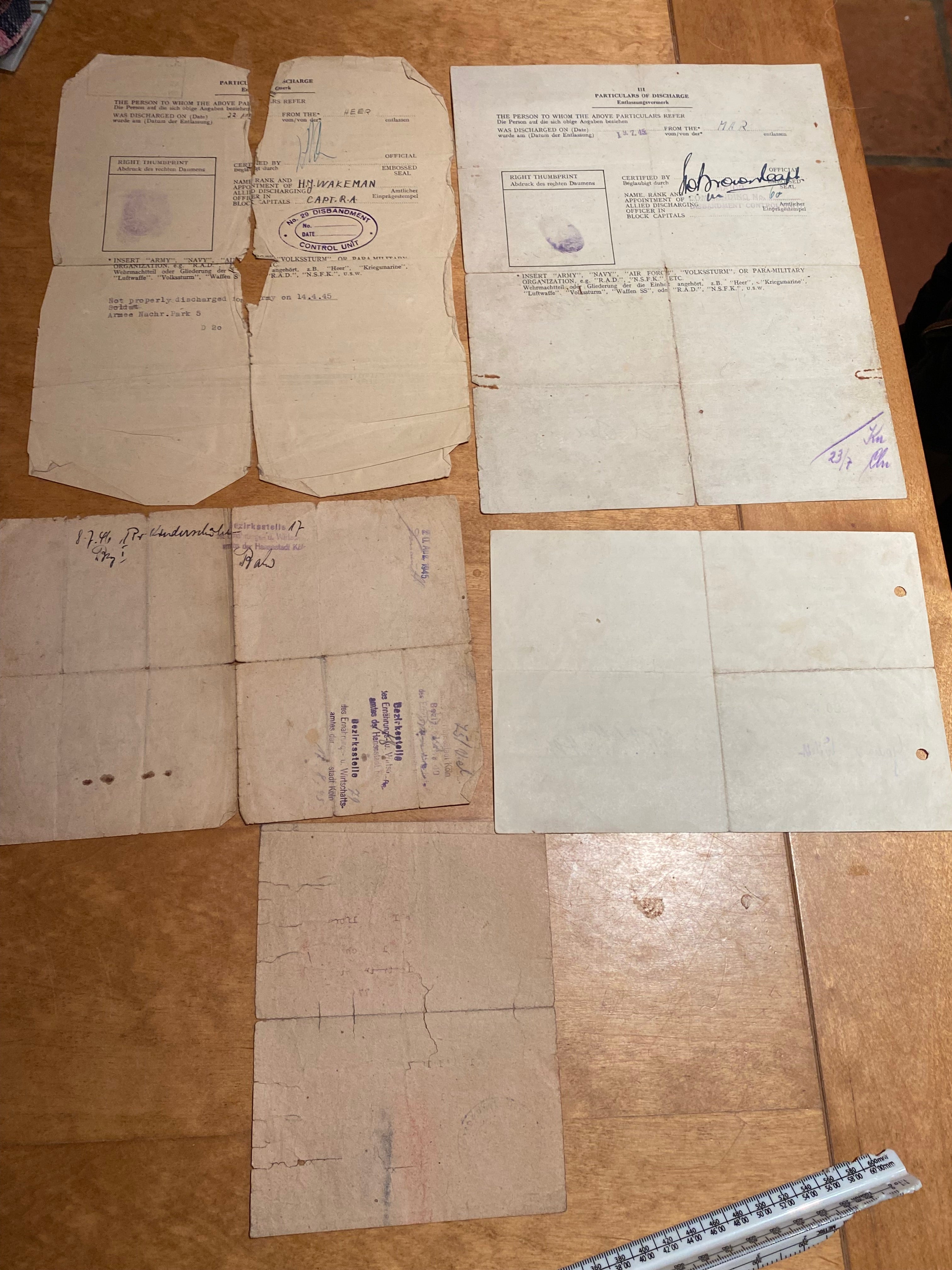 WW2 German / British Occupation of Germany - Military Documents. Interesting Group. - The Militaria Shop