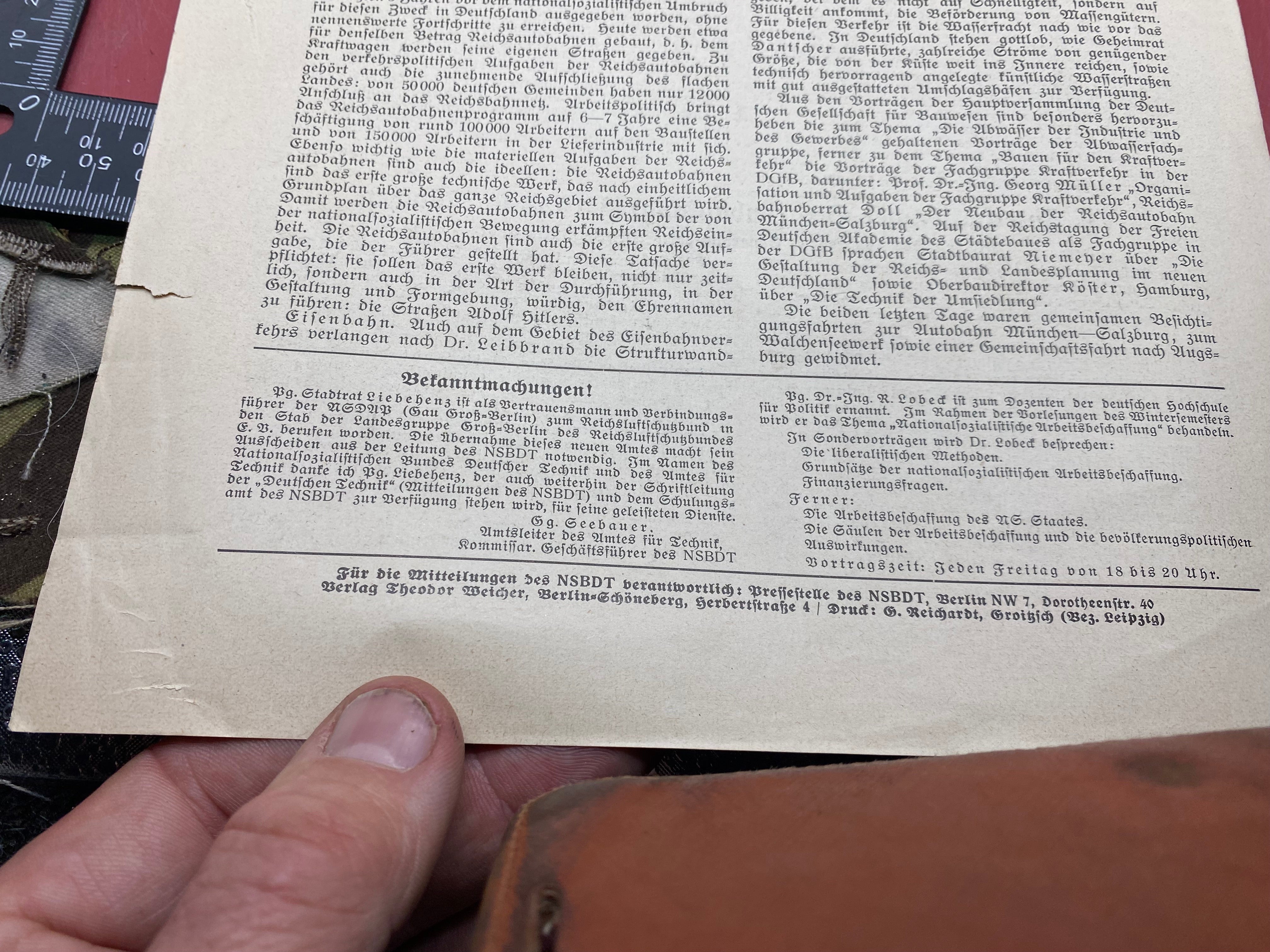 WW2 German NSBDT Leaflet - Possibly Technical Engineering Related. - The Militaria Shop