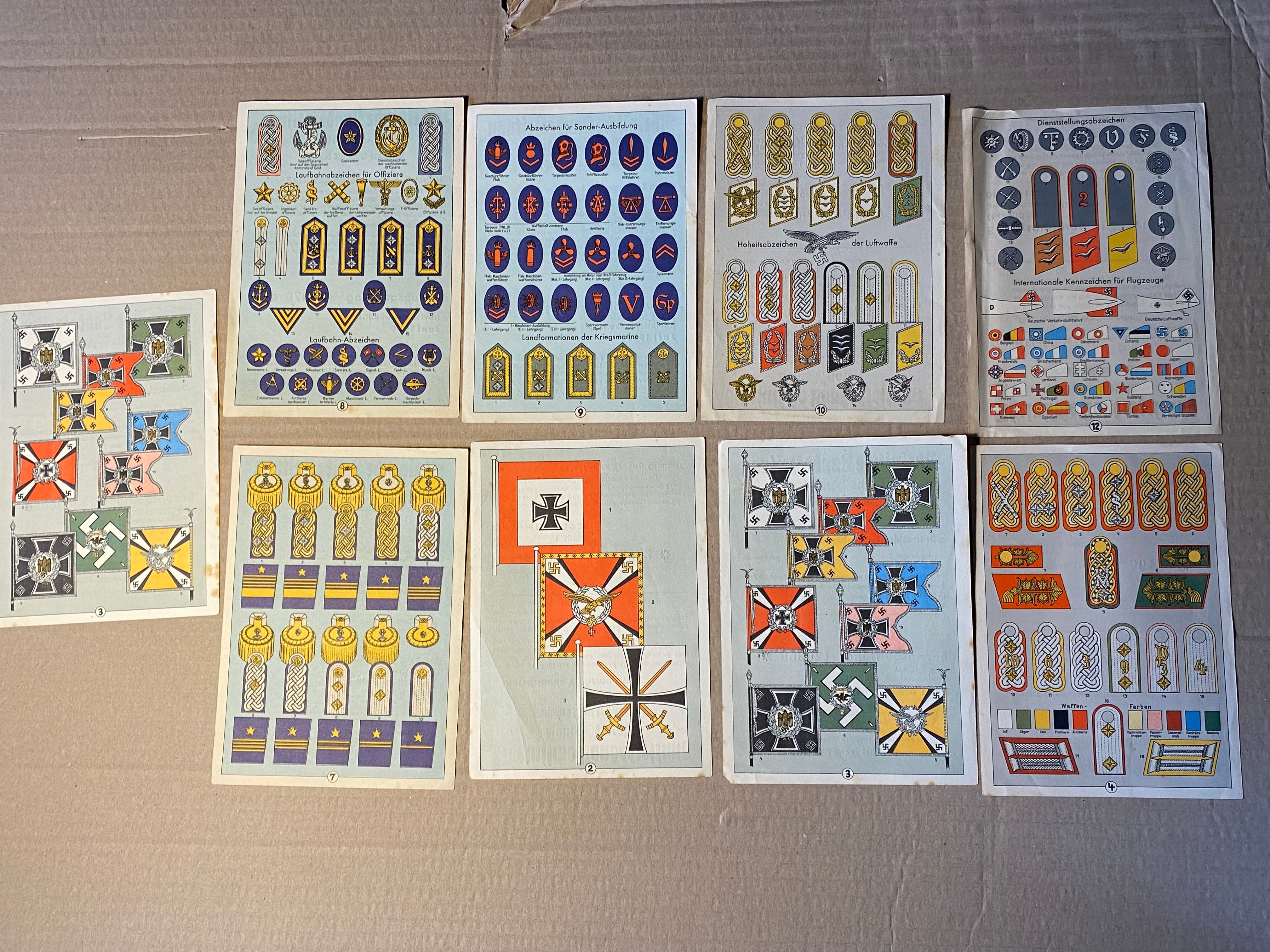 A group of original WW2 German Unit & Service Insignia Cards in colour. - The Militaria Shop