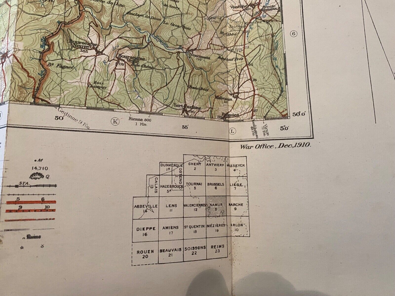 WW1 Era British Army General Staff Map of NAMUR in Belgium. Original Map - The Militaria Shop