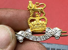 Pair of Queen's Crown Gilt and White Metal British Army Pay Corps Collar Ba - The Militaria Shop