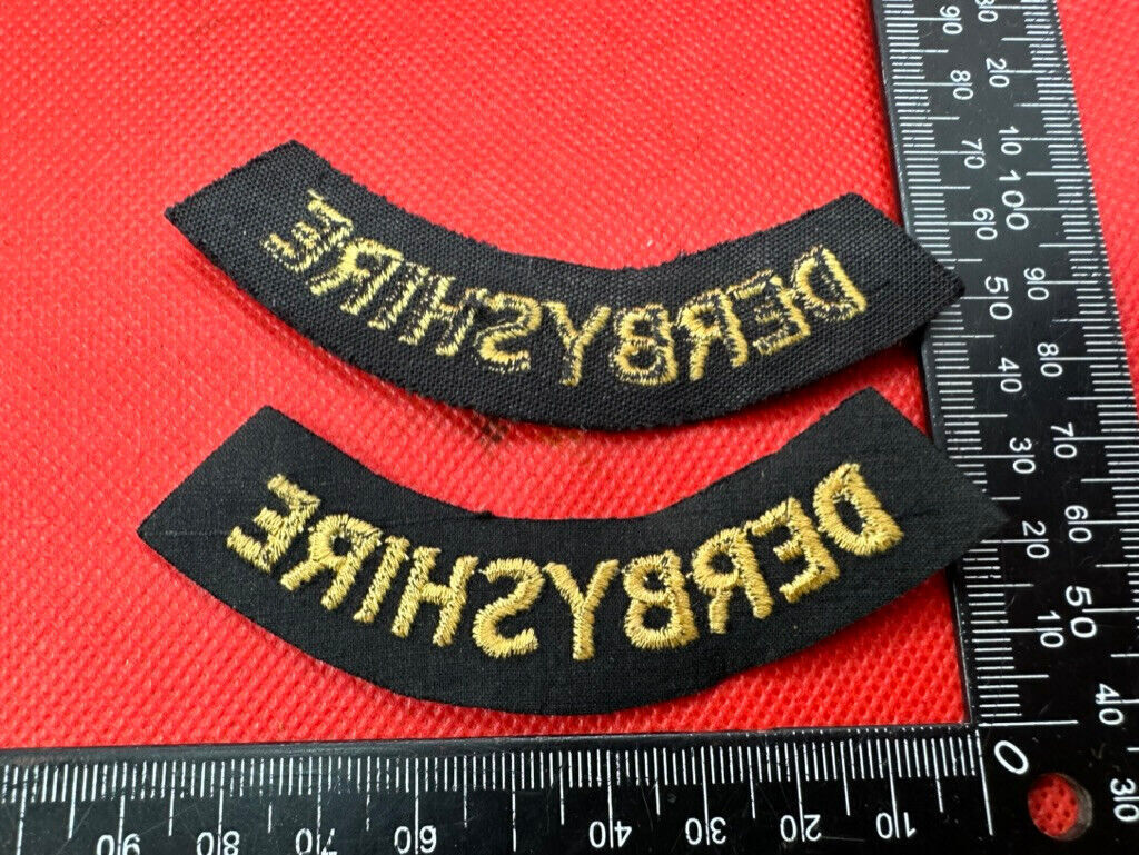 Original WW2 British Home Front Civil Defence Derbyshire Shoulder Title Pair - The Militaria Shop