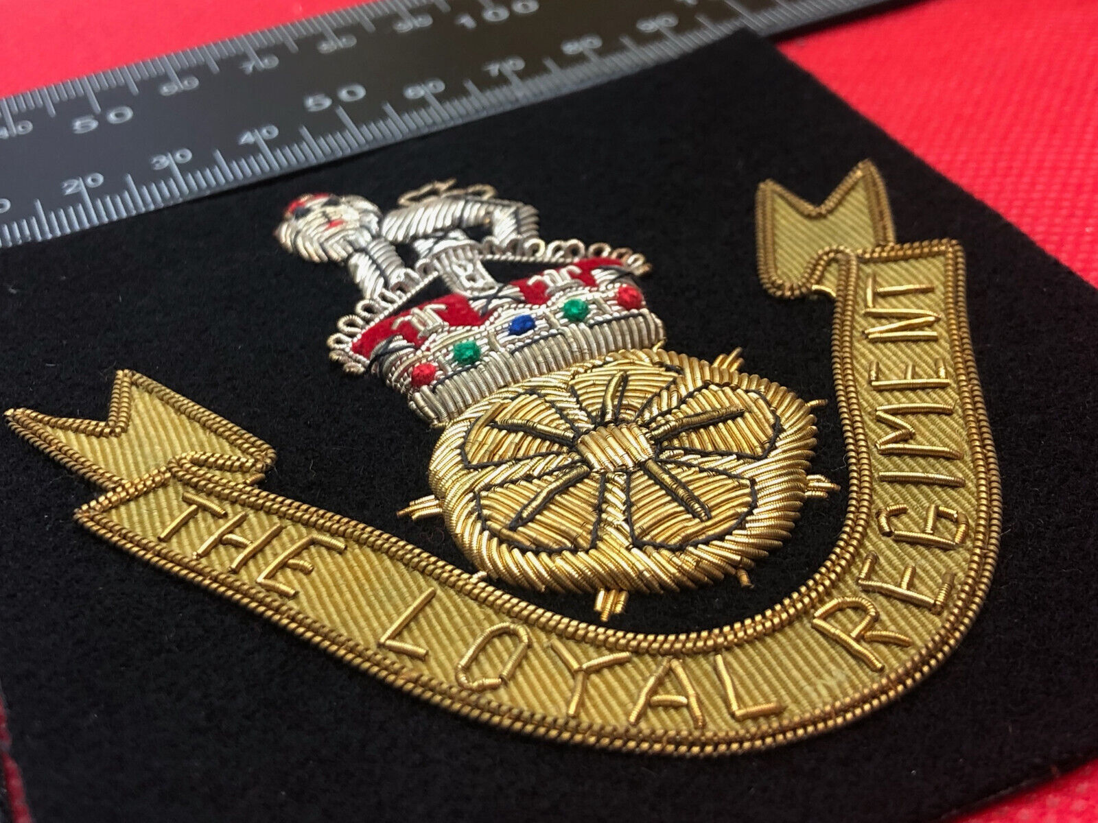 British Army Bullion Embroidered Blazer Badge - The Loyal Regiment - Kings Crown - The Militaria Shop