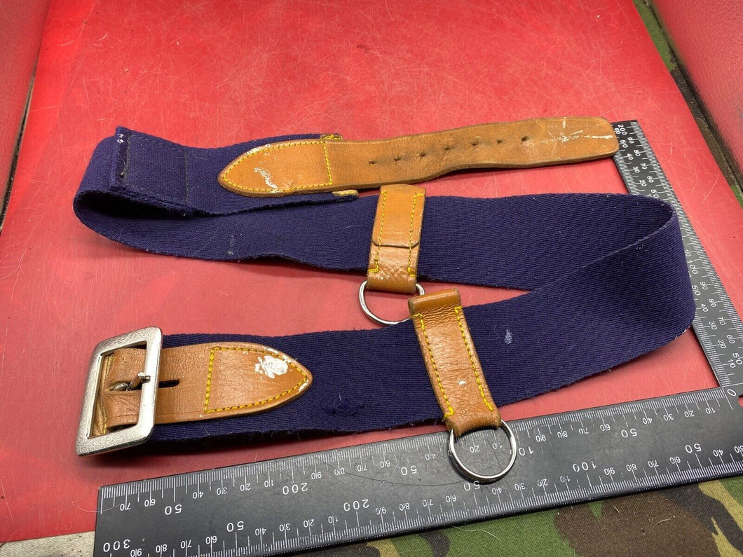 WW2 British Army Hussars Blue Canvas and Leather Belt with Fittings. 30 inch. - The Militaria Shop