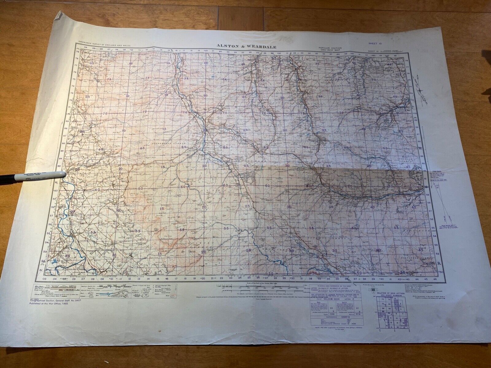 Large WW2 British Army 1932 dated map of Alston and Weardale. England. - The Militaria Shop