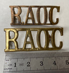British Army WW1 RAOC Royal Army Ordnance Corps brass shoulder titles. - The Militaria Shop
