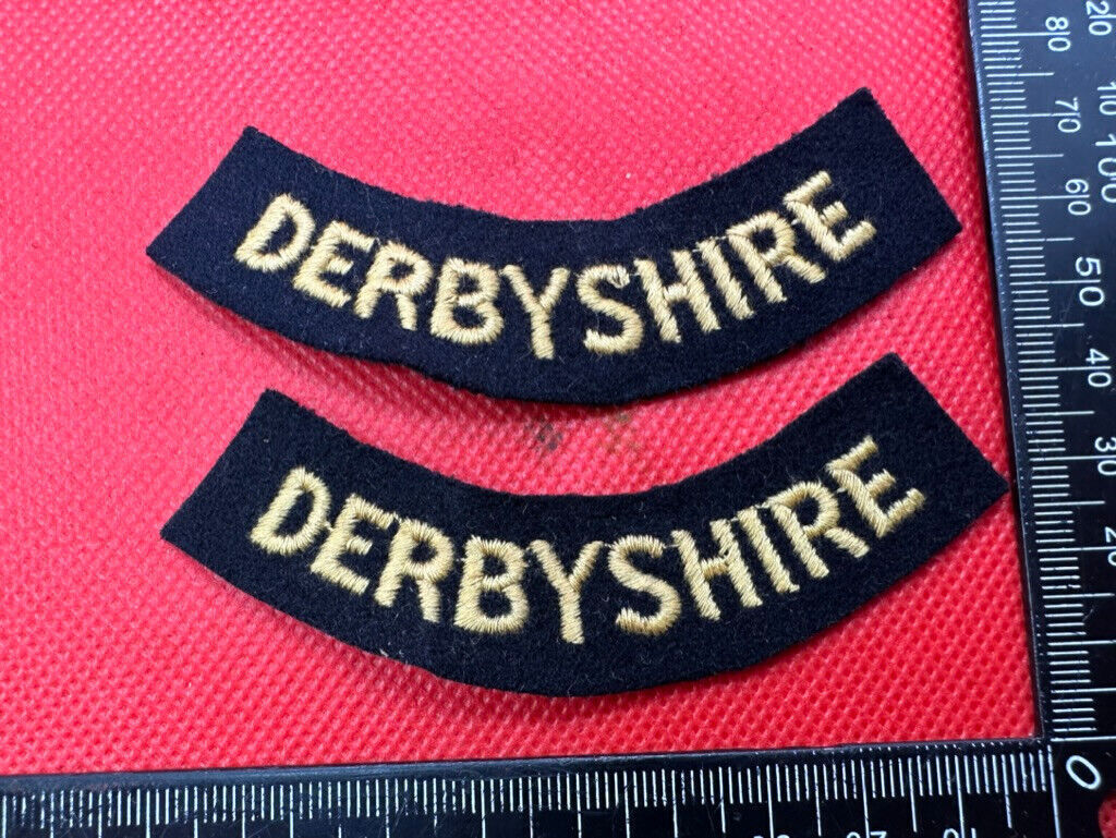 Original WW2 British Home Front Civil Defence Derbyshire Shoulder Title Pair - The Militaria Shop