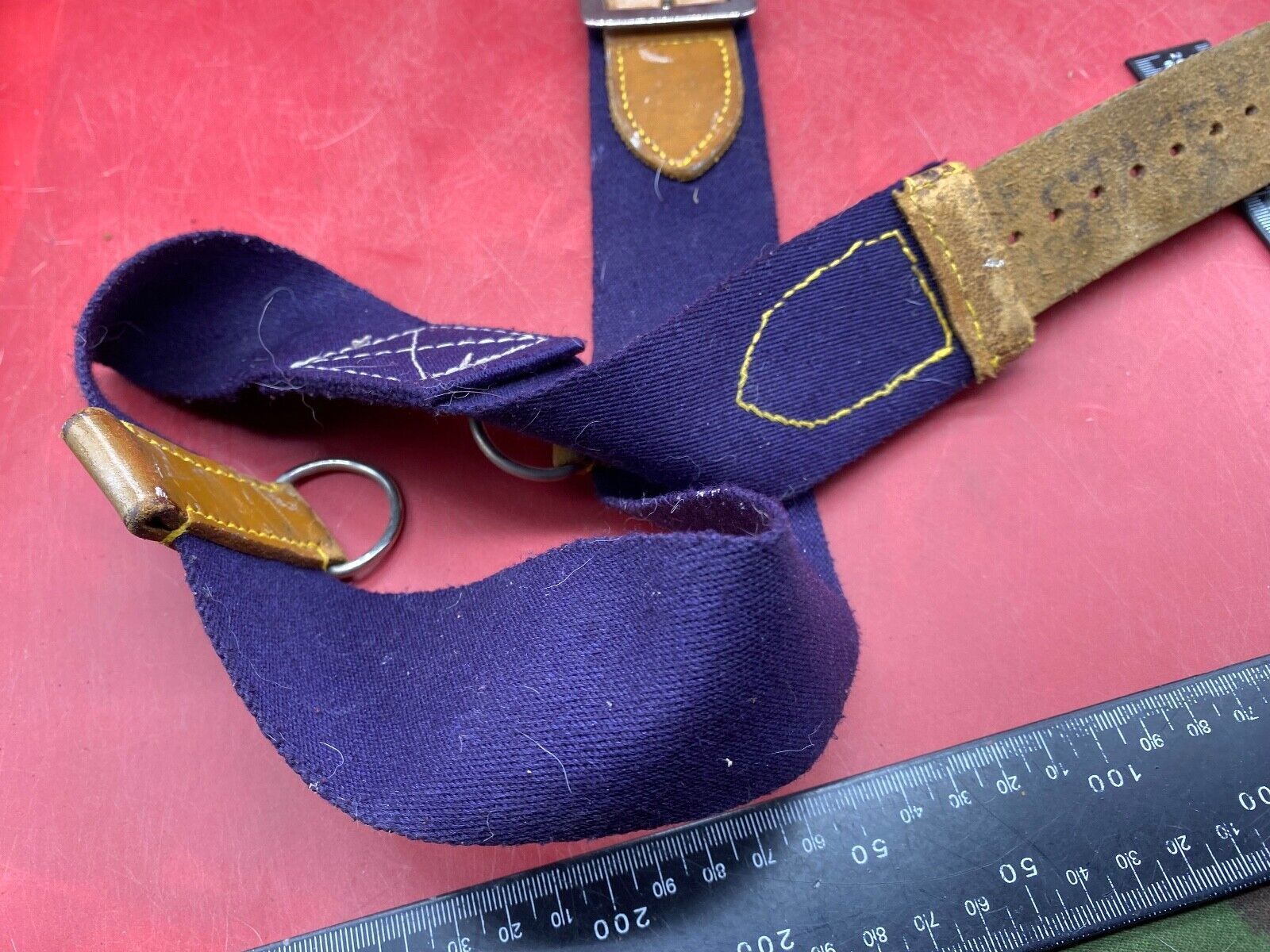 WW2 British Army Hussars Blue Canvas and Leather Belt with Fittings. - The Militaria Shop