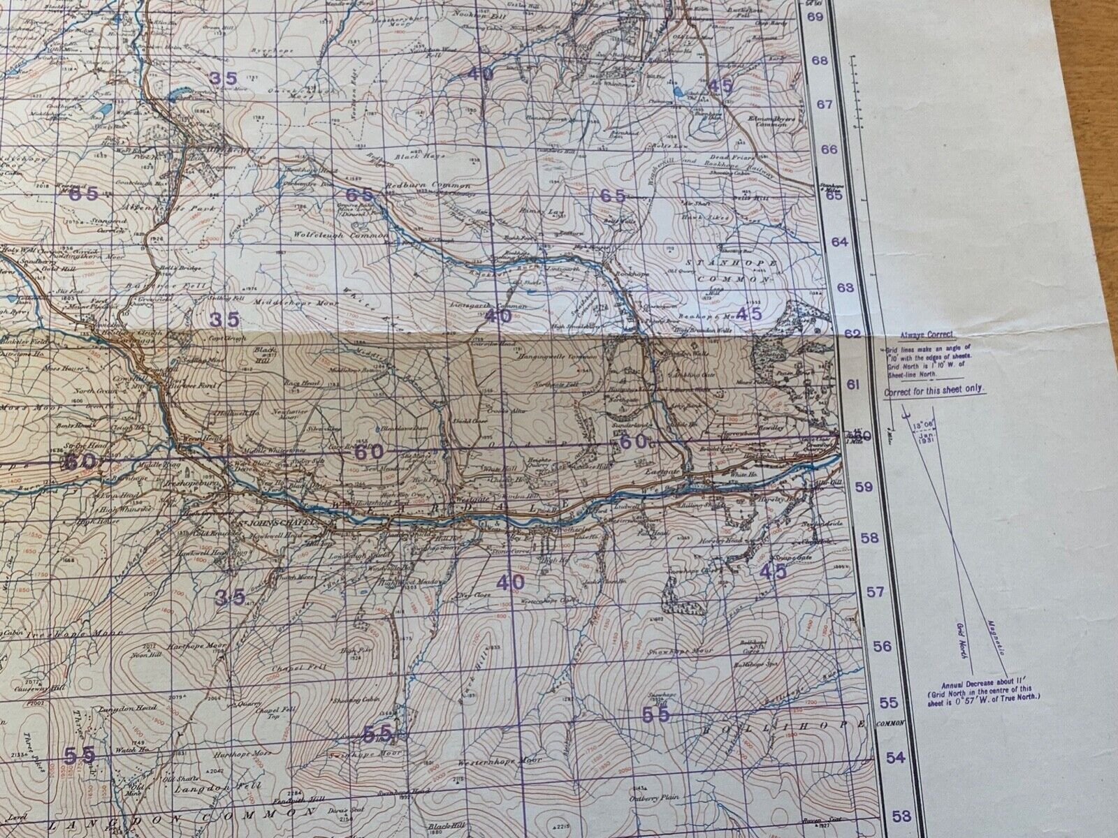 Large WW2 British Army 1932 dated map of Alston and Weardale. England. - The Militaria Shop