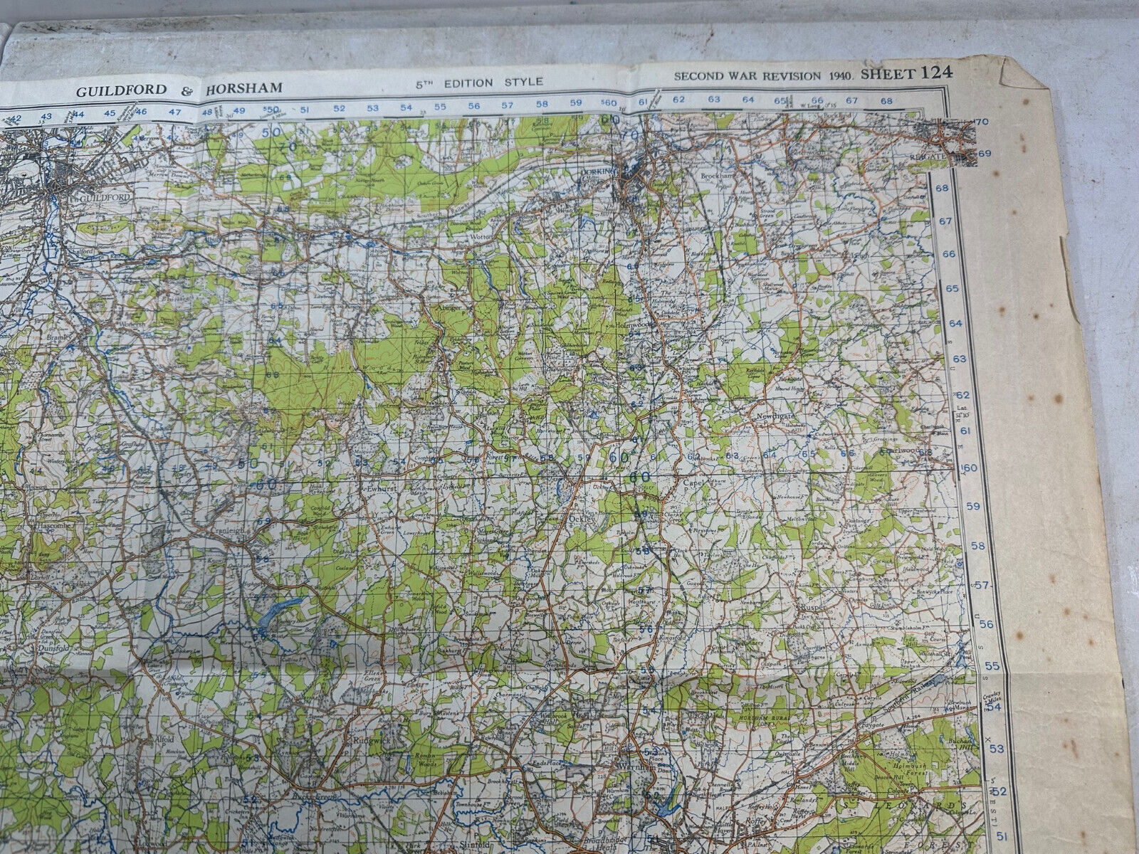Original WW2 British Army OS Map of England - War Office - Guildford & Horsh - The Militaria Shop