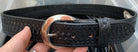 Aker Black Leather Woven Pattern Pistol Belt- 32" Waist- Hidden Coin Compar - The Militaria Shop