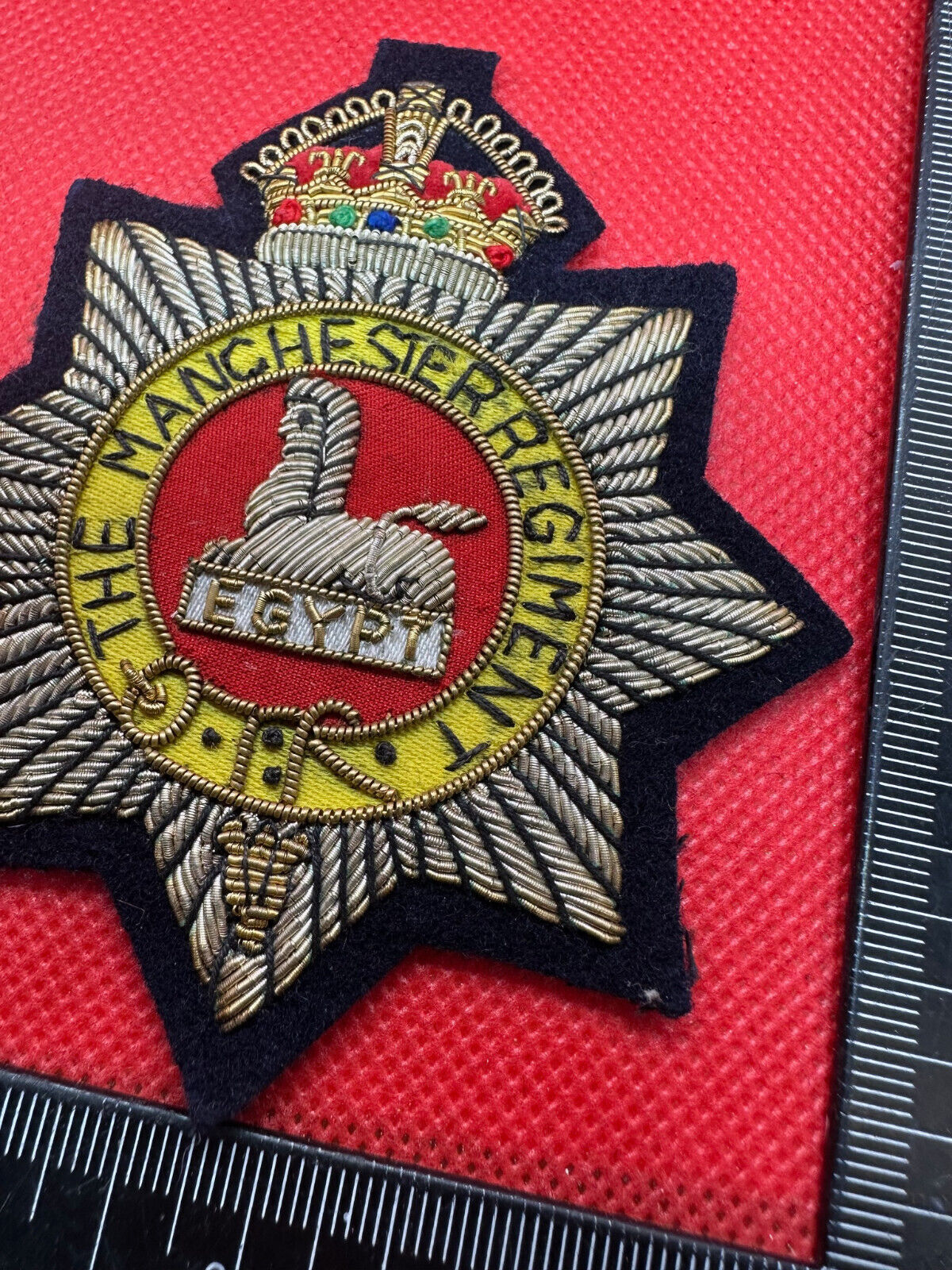 British Army Bullion Embroidered Blazer Badge -Manchester Regiment - Kings Crown - The Militaria Shop