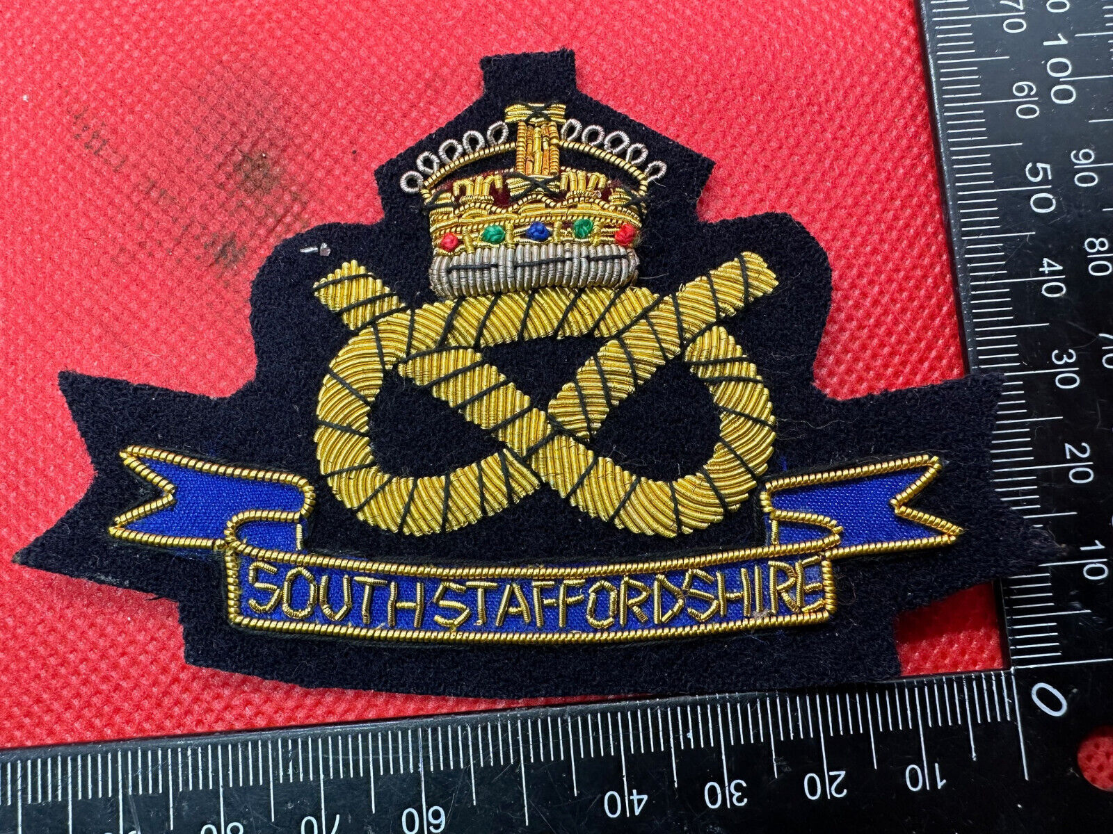 British Army Bullion Embroidered Blazer Badge - South Staffordshire Regiment KC - The Militaria Shop