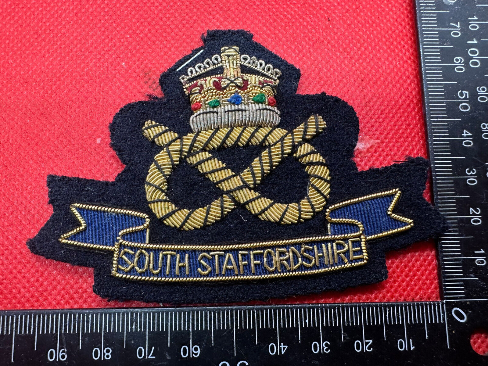 British Army Bullion Embroidered Blazer Badge - South Staffordshire -Kings Crown - The Militaria Shop