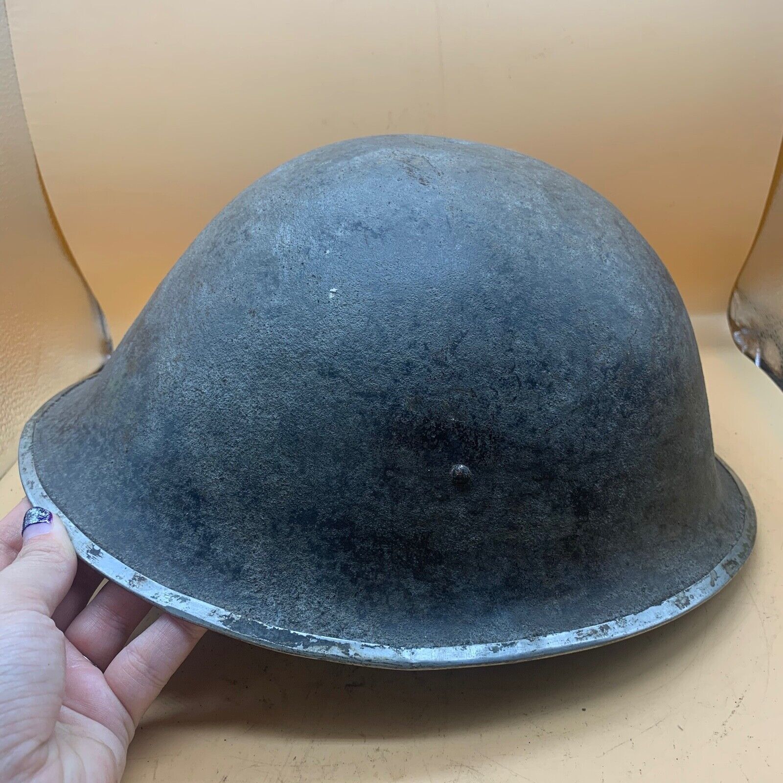 Original WW2 British / Canadian Army Mk3 High Rivet Turtle Army Combat Helmet - The Militaria Shop