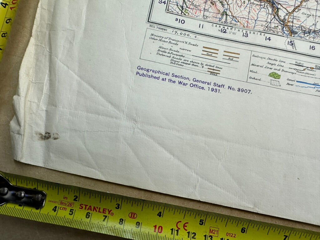 Original WW2 British Army OS Map of England - War Office - Brecon & Llandove - The Militaria Shop