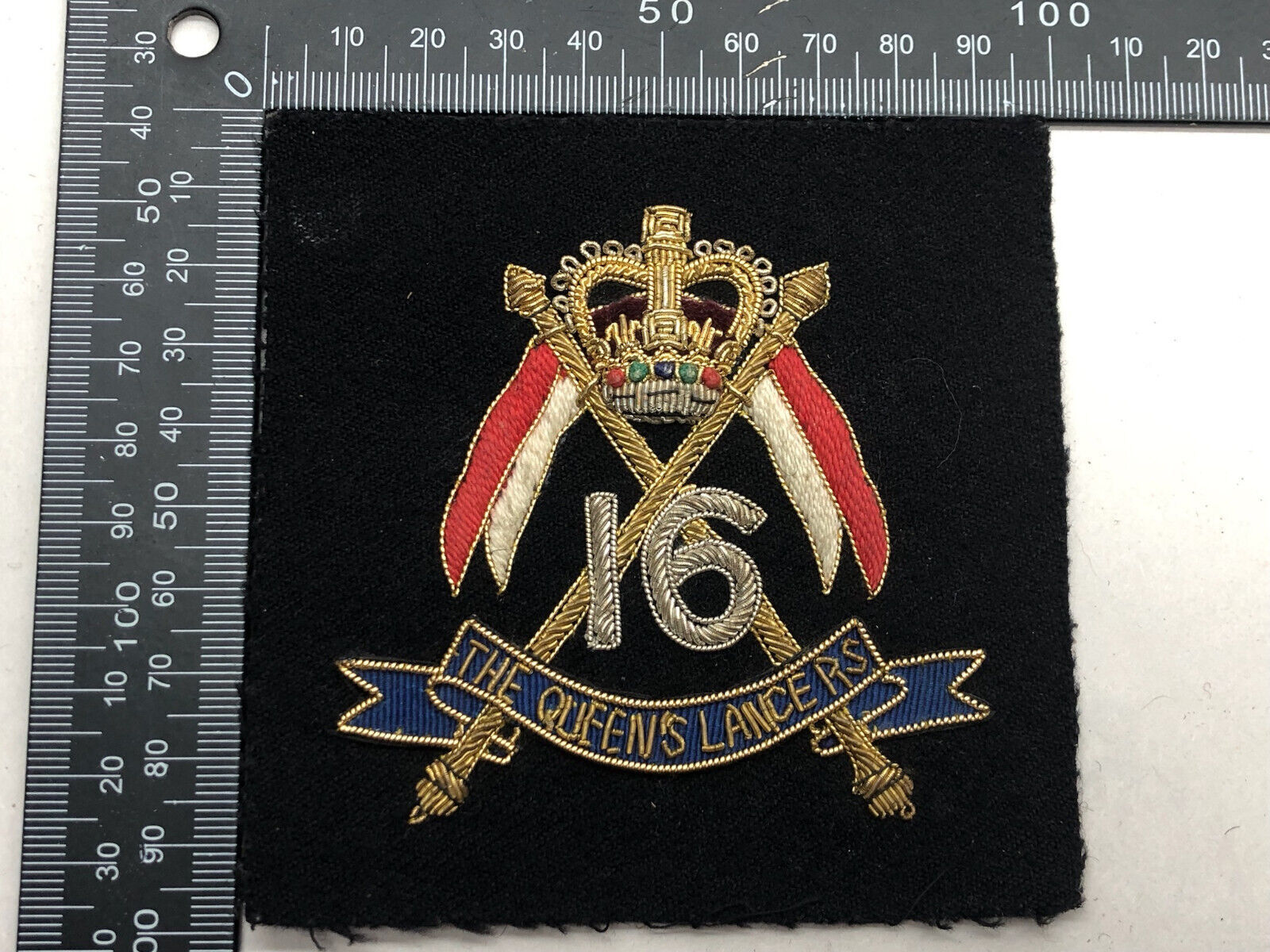 British Army Bullion Embroidered Blazer Badge - 16th The Queen's Lancers - The Militaria Shop