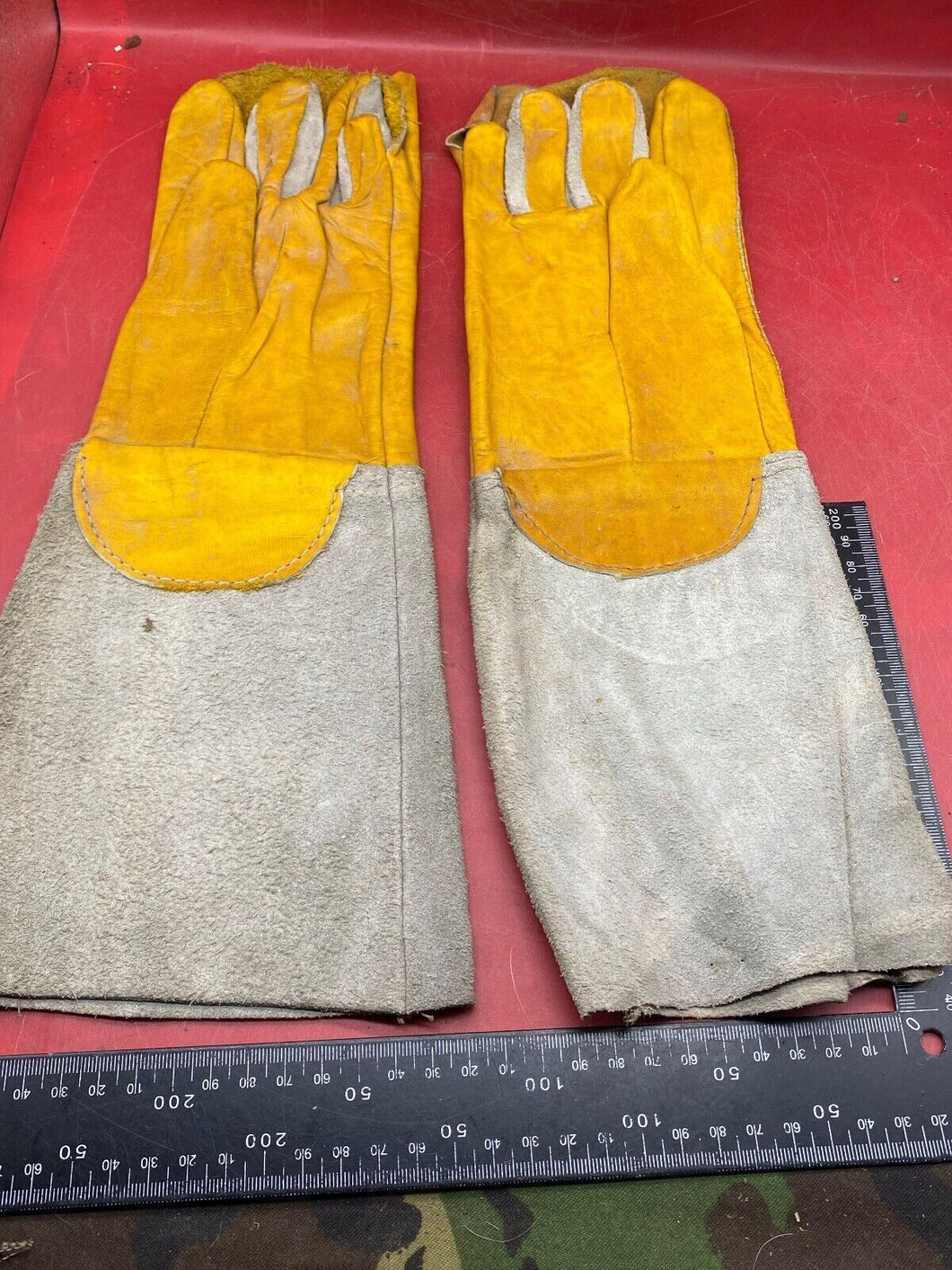 British Army Pair of Welding Gloves. WD Marked in Used Condition - The Militaria Shop