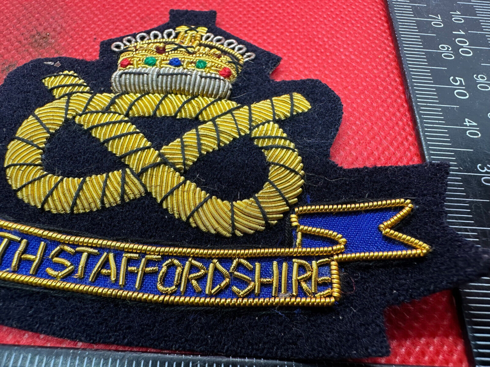 British Army Bullion Embroidered Blazer Badge - South Staffordshire Regiment KC - The Militaria Shop