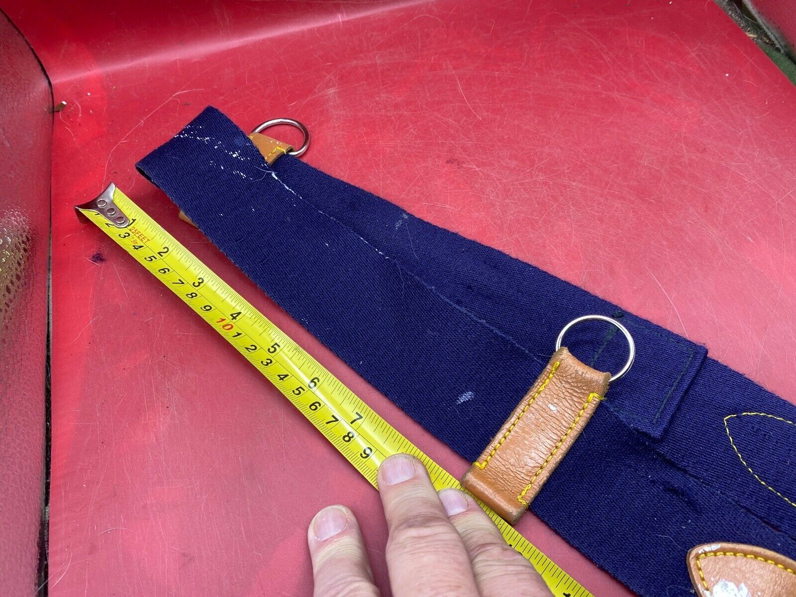 WW2 British Army Hussars Blue Canvas and Leather Belt with Fittings. 30 inch. - The Militaria Shop