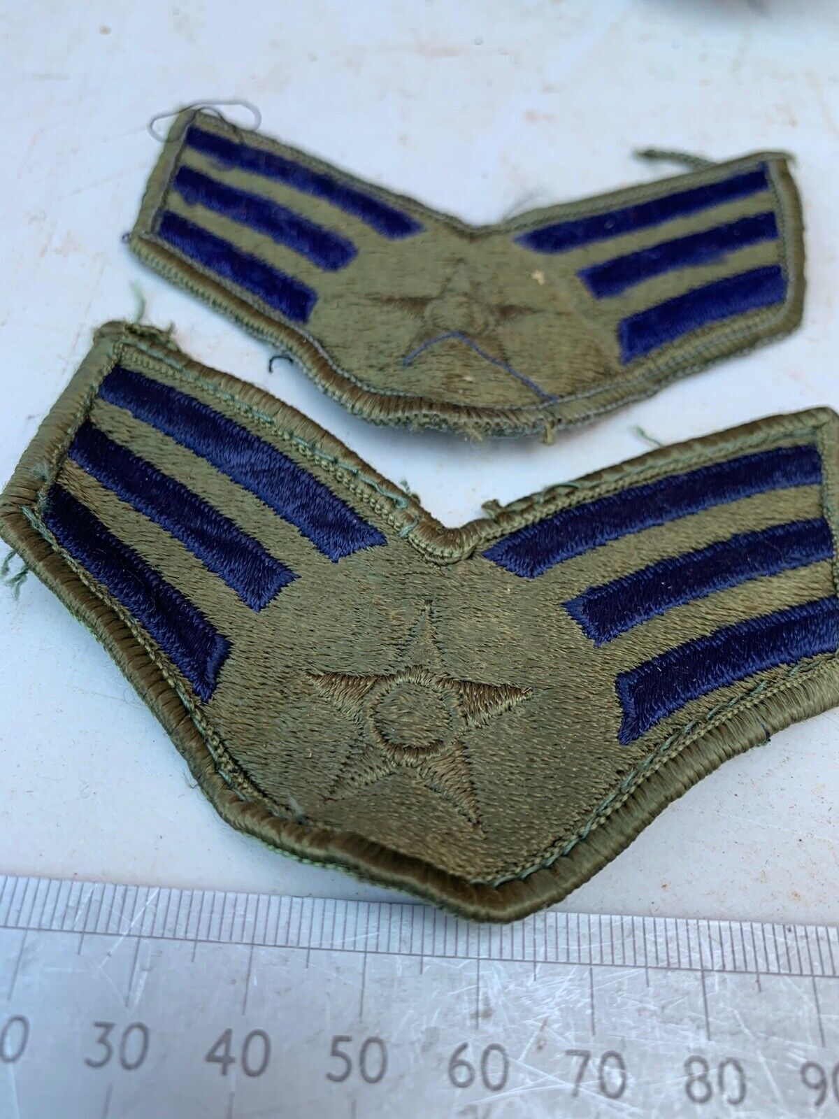 Pair of United States Air Force Rank Chevrons Olive Green -- Senior Airmen - The Militaria Shop