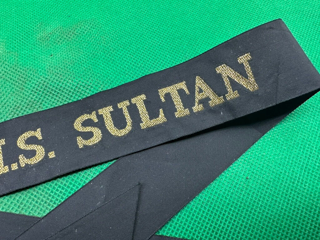 Genuine British Royal Navy H.M.S Sultan Cap Tally - Full Length - Mint Unissued - The Militaria Shop