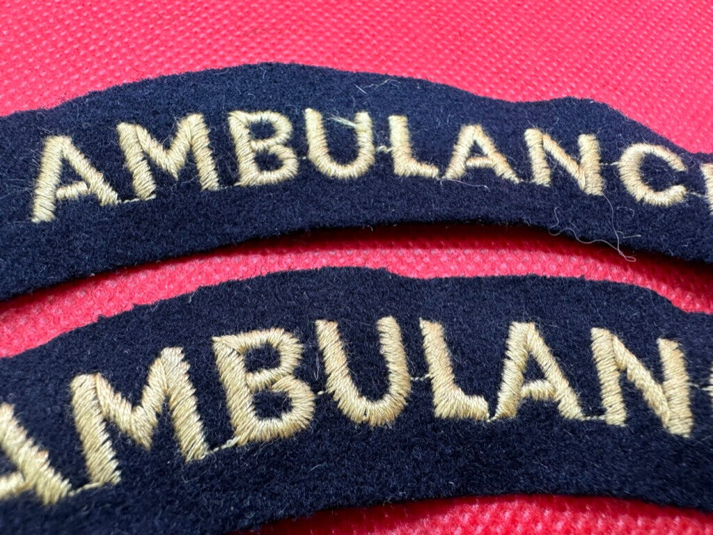 Original WW2 British Home Front Civil Defence Ambulance Shoulder Title Pair - The Militaria Shop