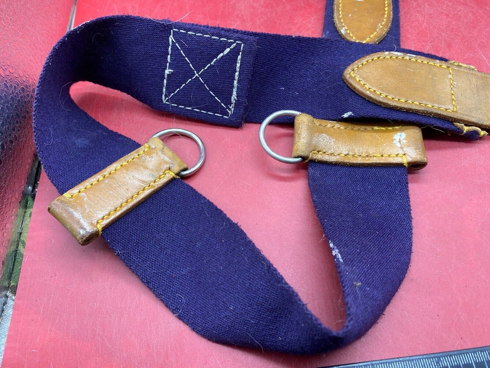 WW2 British Army Hussars Blue Canvas and Leather Belt with Fittings. - The Militaria Shop