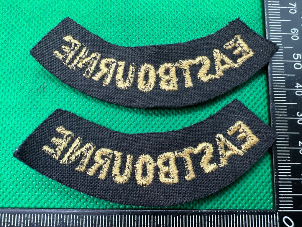 Original WW2 British Home Front Civil Defence Eastbourne Shoulder Titles - The Militaria Shop
