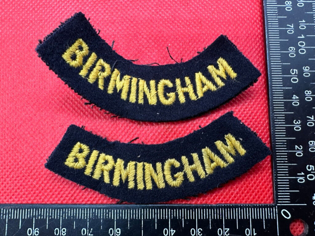 Original WW2 British Home Front Civil Defence Birmingham Shoulder Title Pair - The Militaria Shop